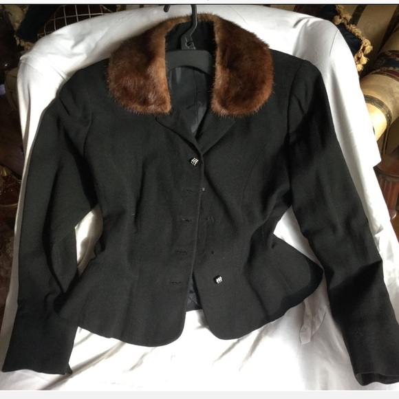 Vintage MINK FUR Collar PEPLUM JACKET S/M - Picture 15 of 15